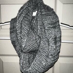 Cozy Gray Knit Infinity Scarf w metallic thread accents